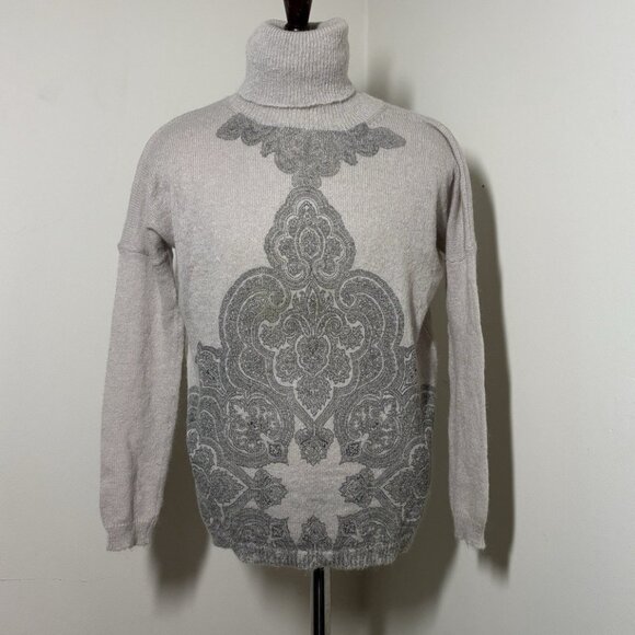 Etro Milano $1690 Wool Angora Blend Turtleneck Paisley‎ Print Size 44 M-L ITALY